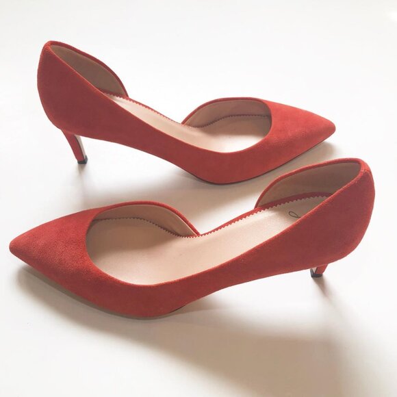 J Crew, D'Orsay, Pointed Toe, Orange, Suede Heels, Size 8.5, NWOB, appx 2.3/4" - Picture 4 of 16